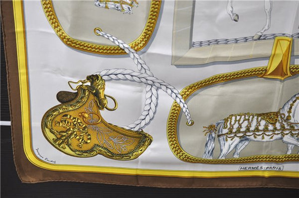 Authentic HERMES Carre 90 Scarf "GRAND APPARAT" Silk Brown 2799D
