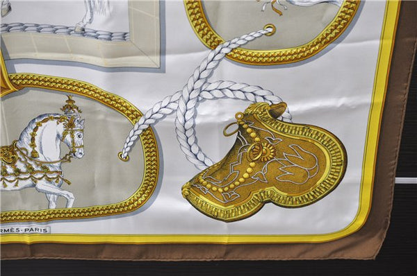 Authentic HERMES Carre 90 Scarf "GRAND APPARAT" Silk Brown 2799D