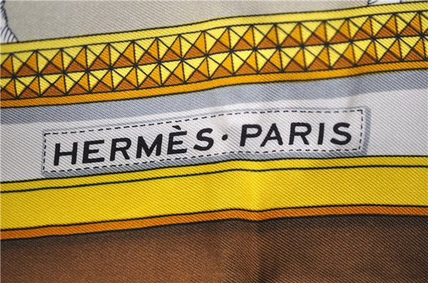 Authentic HERMES Carre 90 Scarf "GRAND APPARAT" Silk Brown 2799D
