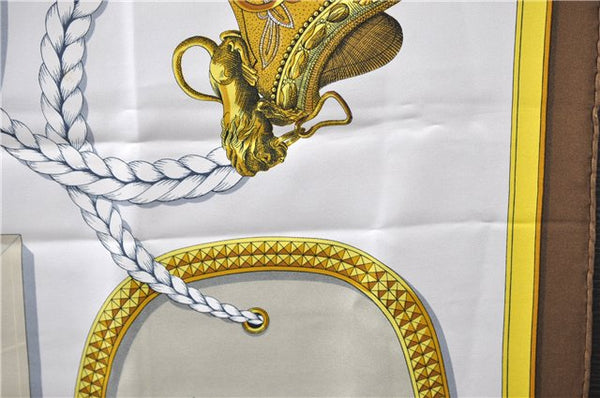 Authentic HERMES Carre 90 Scarf "GRAND APPARAT" Silk Brown 2799D