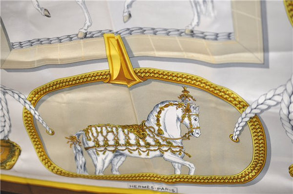 Authentic HERMES Carre 90 Scarf "GRAND APPARAT" Silk Brown 2799D