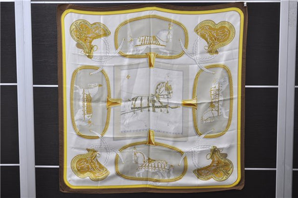 Authentic HERMES Carre 90 Scarf "GRAND APPARAT" Silk Brown 2799D