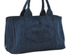 Authentic PRADA Canapa M Denim Tote Hand Bag Blue 2799E
