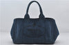 Authentic PRADA Canapa M Denim Tote Hand Bag Blue 2799E
