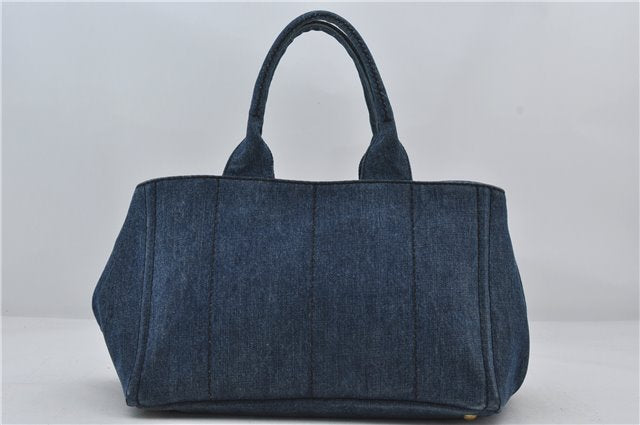 Authentic PRADA Canapa M Denim Tote Hand Bag Blue 2799E