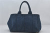 Authentic PRADA Canapa M Denim Tote Hand Bag Blue 2799E
