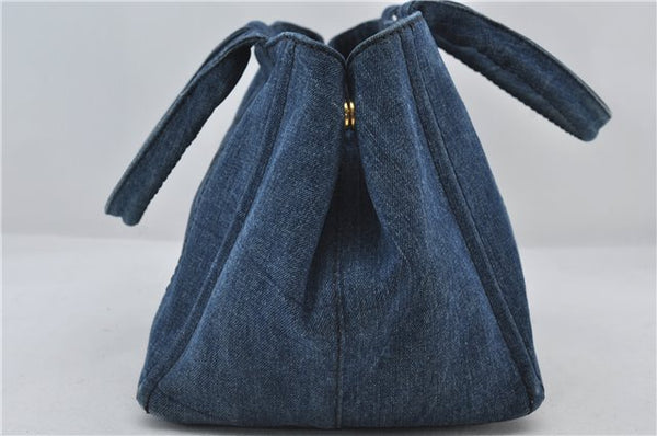 Authentic PRADA Canapa M Denim Tote Hand Bag Blue 2799E