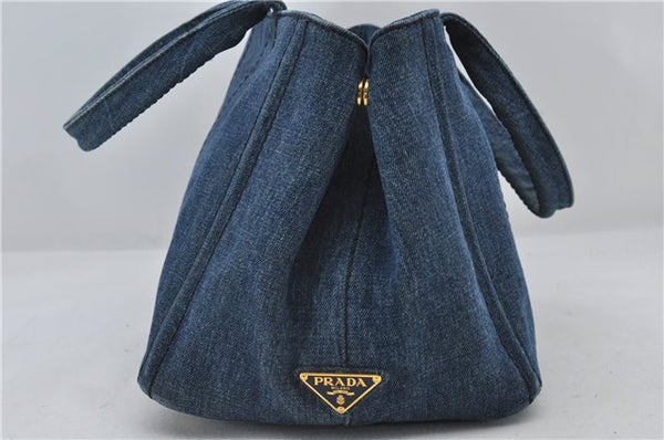 Authentic PRADA Canapa M Denim Tote Hand Bag Blue 2799E
