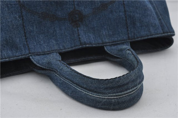 Authentic PRADA Canapa M Denim Tote Hand Bag Blue 2799E