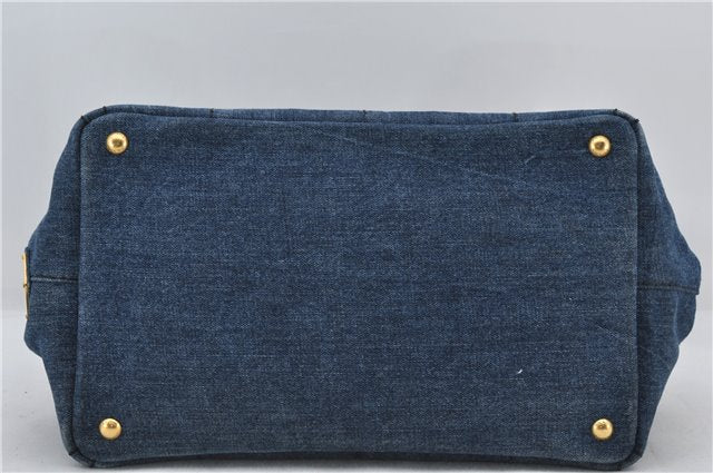 Authentic PRADA Canapa M Denim Tote Hand Bag Blue 2799E
