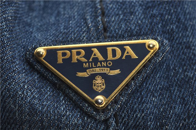 Authentic PRADA Canapa M Denim Tote Hand Bag Blue 2799E