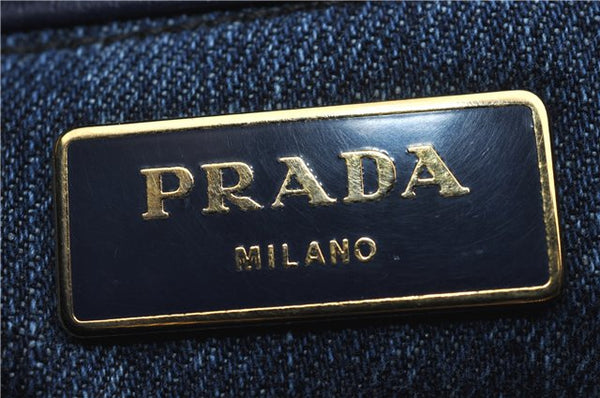 Authentic PRADA Canapa M Denim Tote Hand Bag Blue 2799E