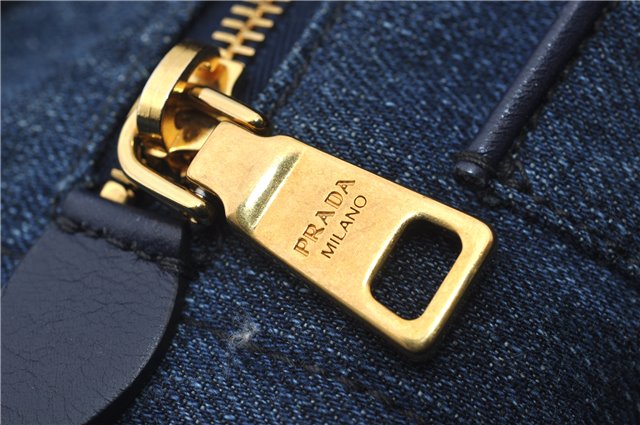 Authentic PRADA Canapa M Denim Tote Hand Bag Blue 2799E