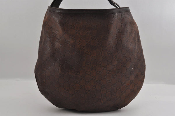 Authentic GUCCI Guccissima Horsebit GG Leather Shoulder Bag 170014 Brown 2799I