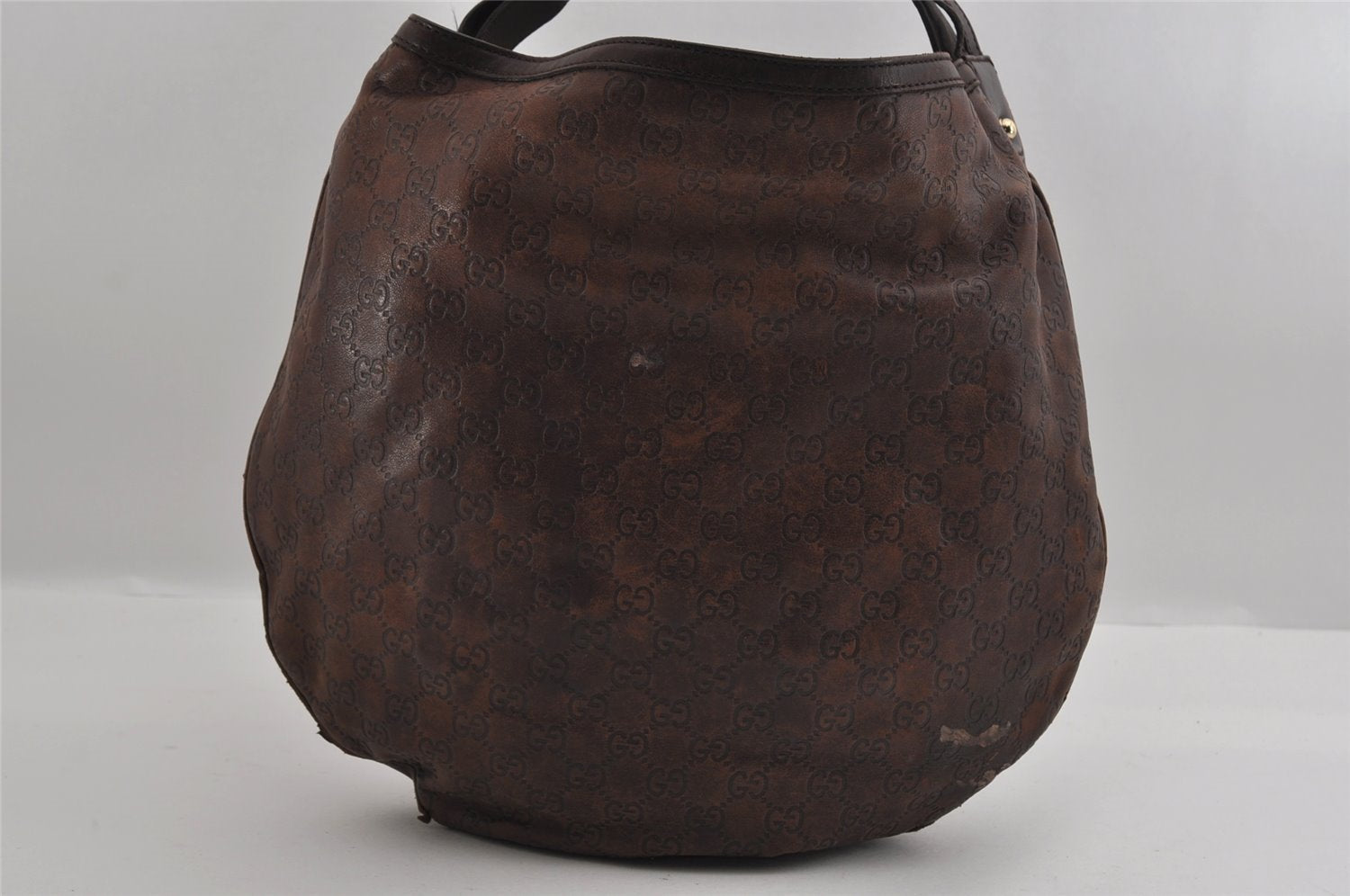 Authentic GUCCI Guccissima Horsebit GG Leather Shoulder Bag 170014 Brown 2799I