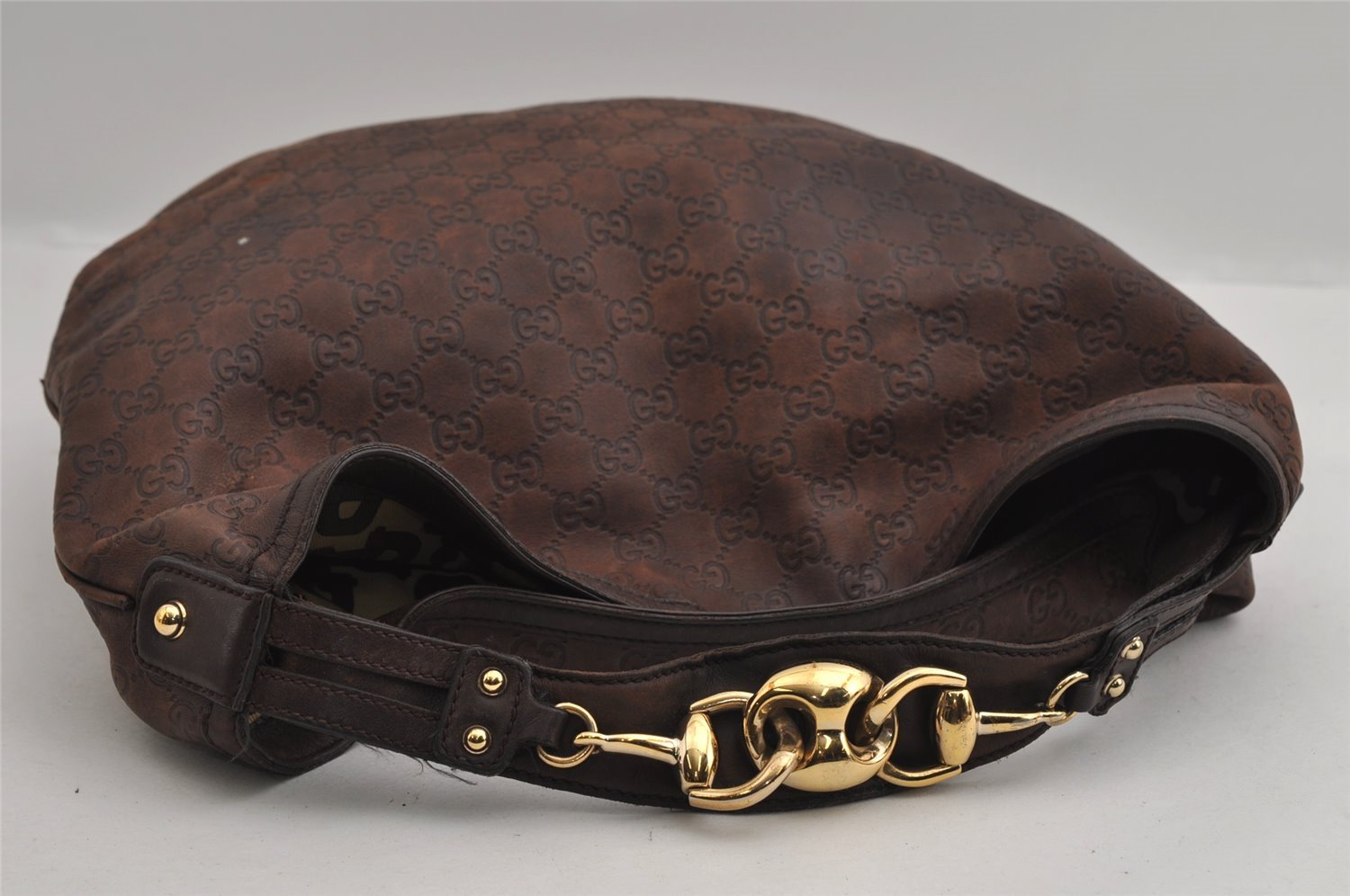 Authentic GUCCI Guccissima Horsebit GG Leather Shoulder Bag 170014 Brown 2799I