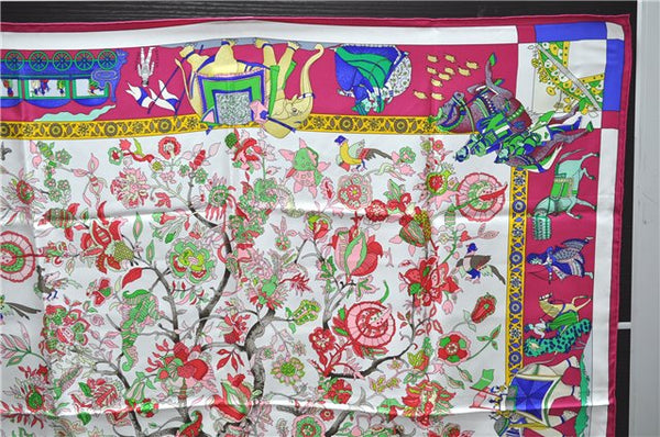 Authentic HERMES Carre 90 Scarf "fantaisies indiennes" Silk Pink 2800D