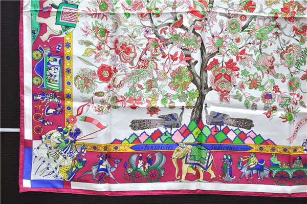 Authentic HERMES Carre 90 Scarf "fantaisies indiennes" Silk Pink 2800D
