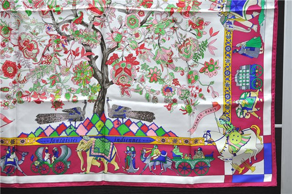 Authentic HERMES Carre 90 Scarf "fantaisies indiennes" Silk Pink 2800D