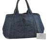 Authentic PRADA Canapa M Denim Tote Hand Bag B1877B Blue 2800E