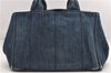 Authentic PRADA Canapa M Denim Tote Hand Bag B1877B Blue 2800E