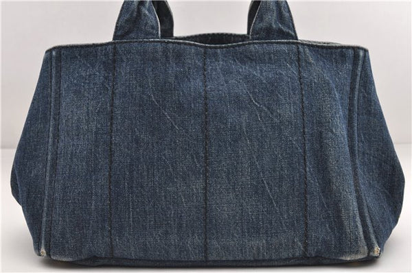 Authentic PRADA Canapa M Denim Tote Hand Bag B1877B Blue 2800E