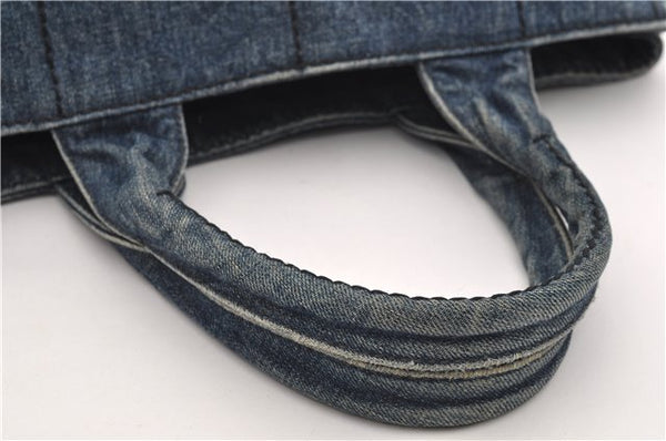 Authentic PRADA Canapa M Denim Tote Hand Bag B1877B Blue 2800E