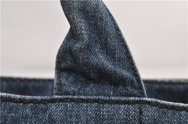 Authentic PRADA Canapa M Denim Tote Hand Bag B1877B Blue 2800E