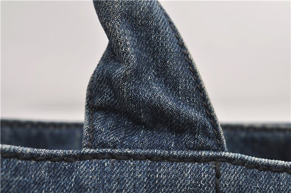 Authentic PRADA Canapa M Denim Tote Hand Bag B1877B Blue 2800E