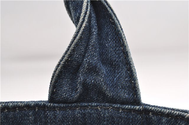 Authentic PRADA Canapa M Denim Tote Hand Bag B1877B Blue 2800E
