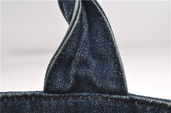 Authentic PRADA Canapa M Denim Tote Hand Bag B1877B Blue 2800E