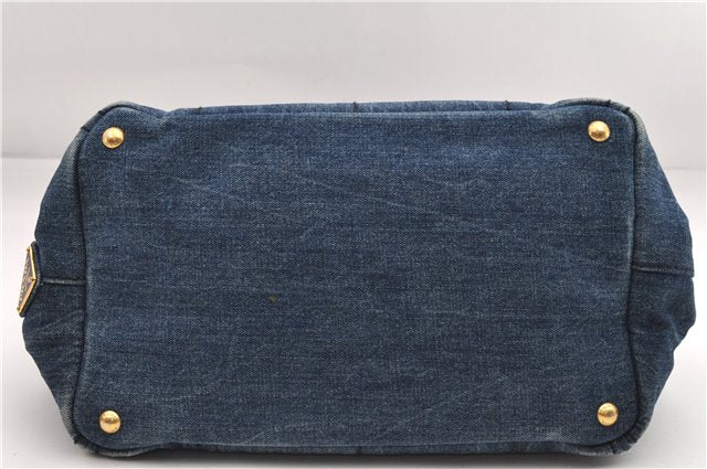 Authentic PRADA Canapa M Denim Tote Hand Bag B1877B Blue 2800E
