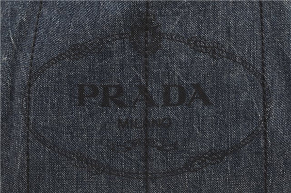 Authentic PRADA Canapa M Denim Tote Hand Bag B1877B Blue 2800E
