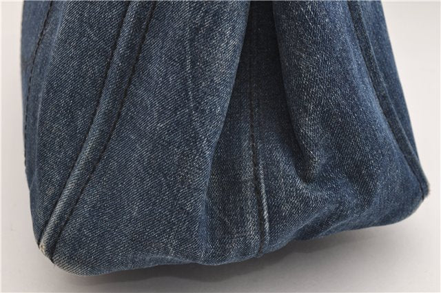 Authentic PRADA Canapa M Denim Tote Hand Bag B1877B Blue 2800E