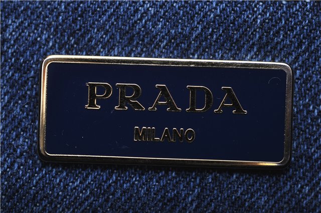 Authentic PRADA Canapa M Denim Tote Hand Bag B1877B Blue 2800E