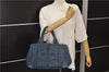 Authentic PRADA Canapa M Denim Tote Hand Bag B1877B Blue 2800E