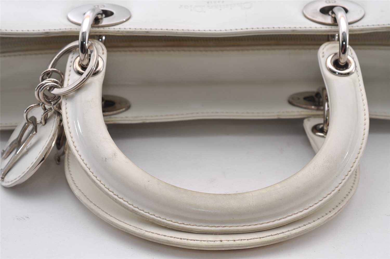 Authentic Christian Dior Diorissimo 2Way Hand Bag Leather White CD 2800I