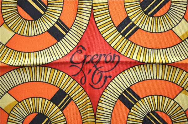 Authentic HERMES Carre 90 Scarf "Eperon d'Or" Silk Orange 2801D