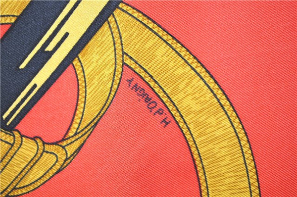 Authentic HERMES Carre 90 Scarf "Eperon d'Or" Silk Orange 2801D