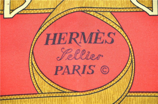 Authentic HERMES Carre 90 Scarf "Eperon d'Or" Silk Orange 2801D