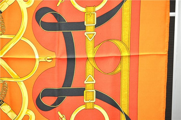 Authentic HERMES Carre 90 Scarf "Eperon d'Or" Silk Orange 2801D
