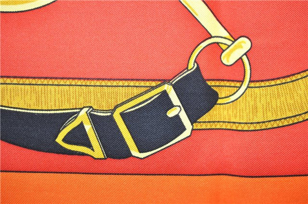 Authentic HERMES Carre 90 Scarf "Eperon d'Or" Silk Orange 2801D