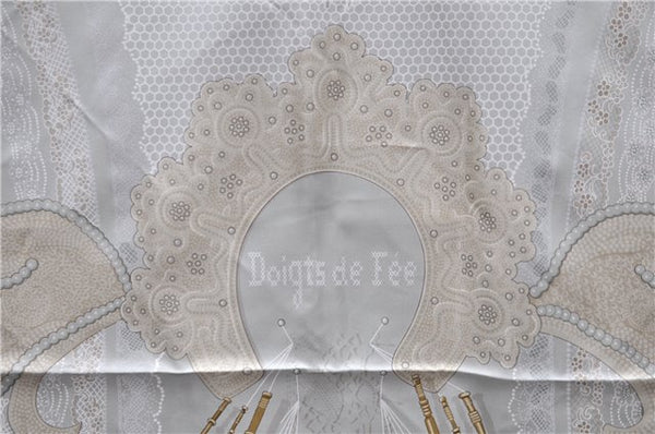 Authentic HERMES Carre 90 Scarf "Doigts de Fee" Silk Light Green 2804D