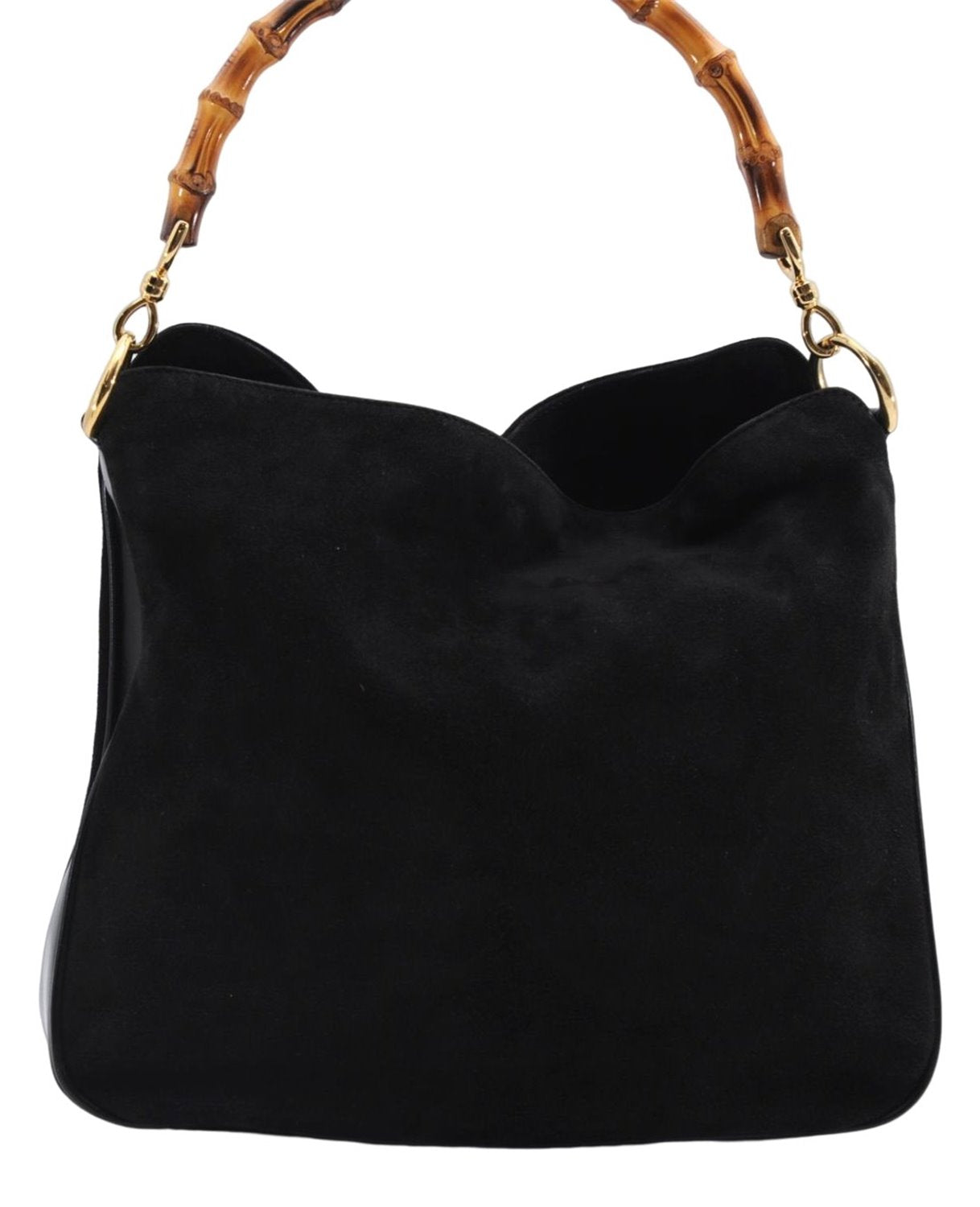 Authentic GUCCI Bamboo Shoulder Hand Bag Purse Suede Leather 0018638 Black 2804E