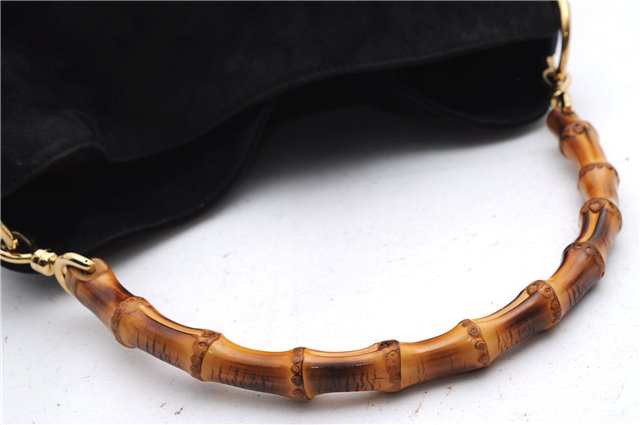 Authentic GUCCI Bamboo Shoulder Hand Bag Purse Suede Leather 0018638 Black 2804E