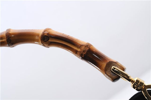 Authentic GUCCI Bamboo Shoulder Hand Bag Purse Suede Leather 0018638 Black 2804E