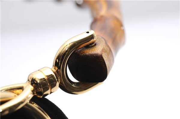 Authentic GUCCI Bamboo Shoulder Hand Bag Purse Suede Leather 0018638 Black 2804E