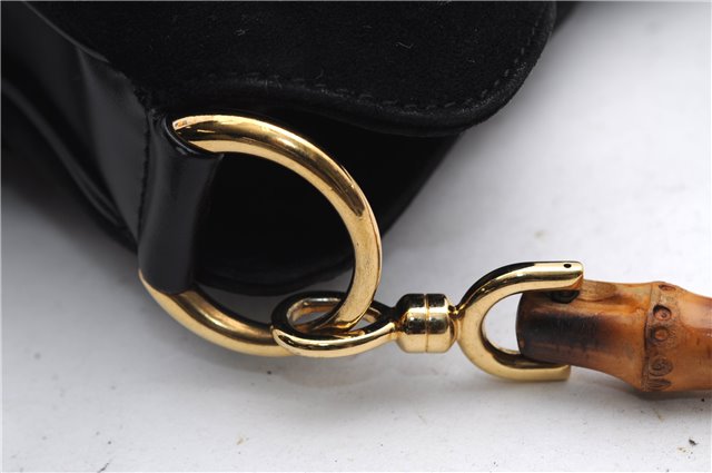 Authentic GUCCI Bamboo Shoulder Hand Bag Purse Suede Leather 0018638 Black 2804E