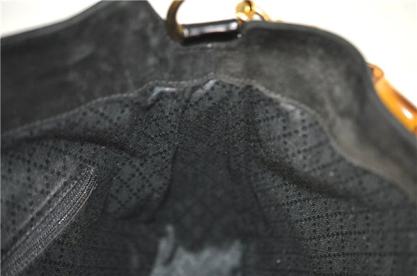 Authentic GUCCI Bamboo Shoulder Hand Bag Purse Suede Leather 0018638 Black 2804E