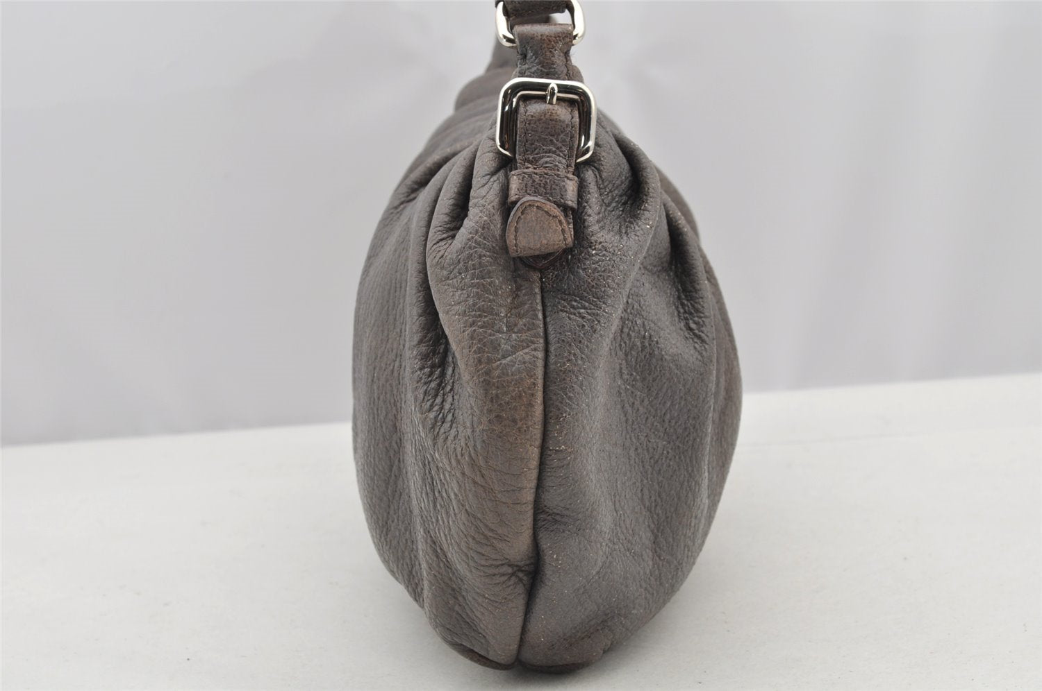 Authentic PRADA Vintage Leather Chain Shoulder Hand Bag Gray 2804I